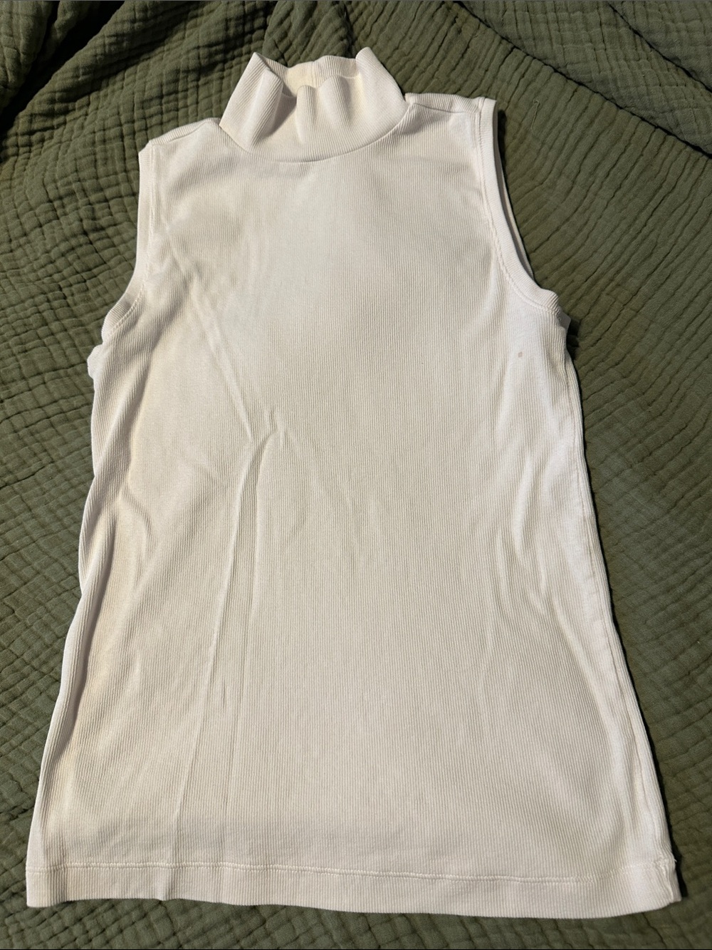 LOFT White Sleeveless Mock Neck Ribbed Tank